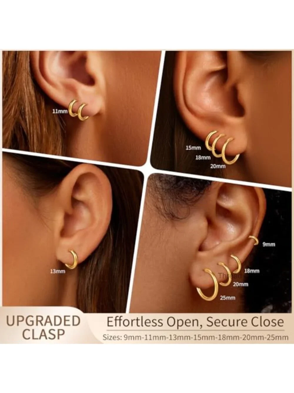 7 Pairs 18K Gold Plated Hoop Earrings Set Hypoallergenic Lightweight for Women
